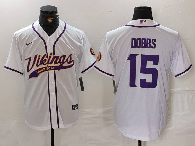 Men Minnesota Vikings 15 Dobbs White Joint Name 2024 Nike Limited NFL Jersey style 2